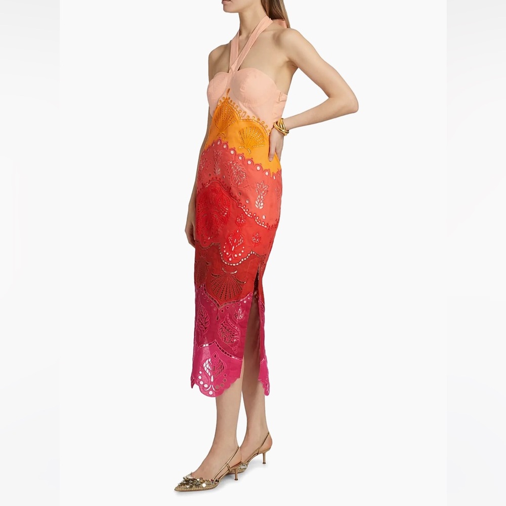 Farm Rio Summer Gradient Richelieu Ombre Midi Dress Orange Size S Small - Picture 4 of 7